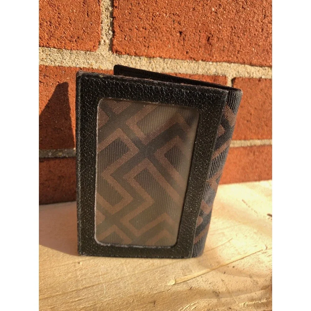A. testoni men textile leather card wallet black and brown t logo